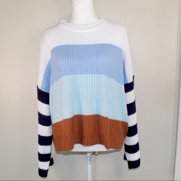 Unbranded Striped Color Block Knitted Style Crew Neck Sweater - Size Medium - Picture 1 of 5